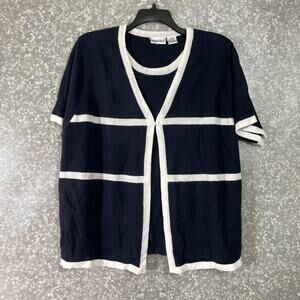 Fashion Bug Womens Vintage Navy Blue Knit Cardigan Set - Size 18/20 - Retro Glam